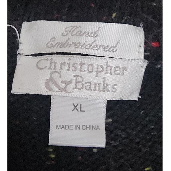 Christopher & Banks Hand Knit Sweater Women's XL 1/4 Zip Embroidered Stars VTG - Picture 6 of 8